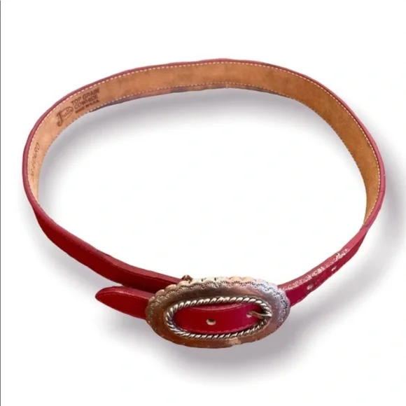 SOLD——JUSTIN BOOTS Red Leather Belt - Picture 2 of 8